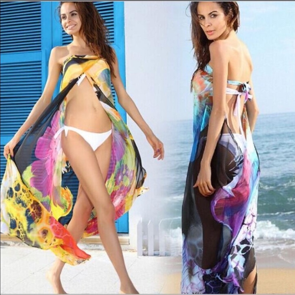 π GORGEOUSπ COLORFUL CHIFFON BEACH WRAP/COVERUP - Picture 1 of 4